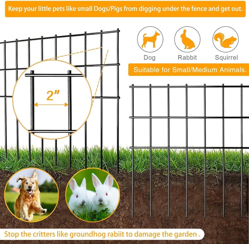 Getlay Animal Barrier Fence 25ft(L) x15in(H),10Pack Black No Dig Fence,Anti-Rust Metal Fence for Dog Rabbit,Underground Decorative Garden Fencing, Dog Digging Deterrent for Outdoor Yard Patio - Image 5